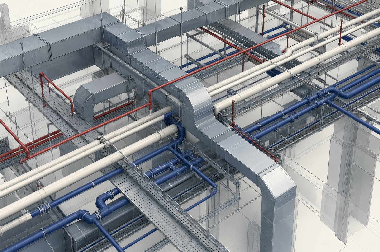 Dense MEP services above a ceiling void